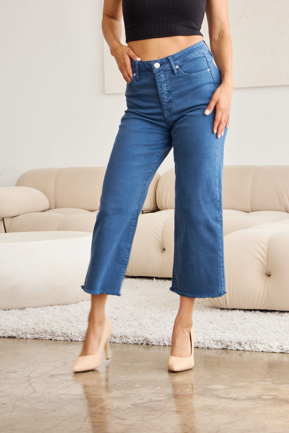 RFM - Crop Chloe Tummy Control High Waist Raw Hem Jeans - Reg & Plus Eize