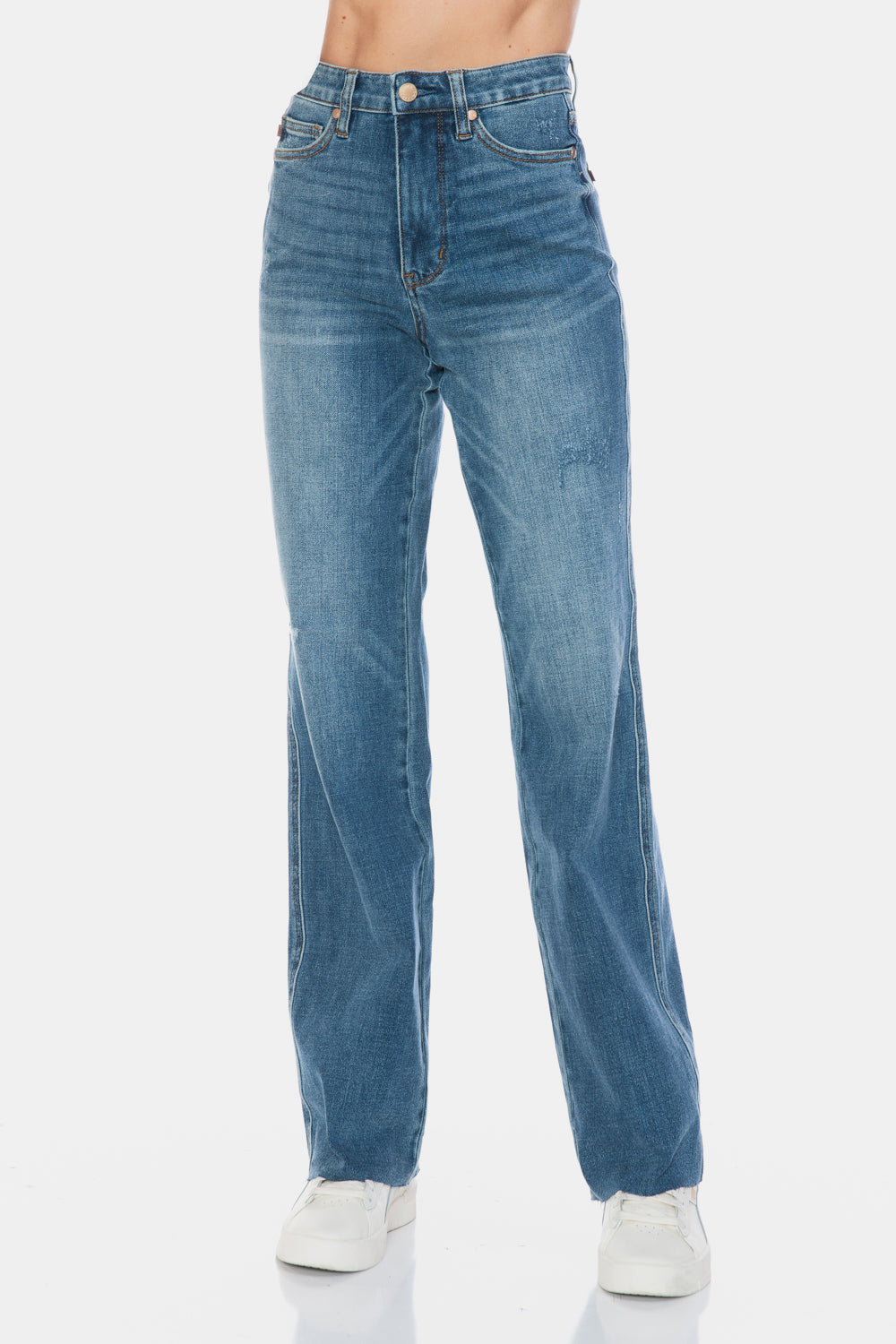 Judy Blue - Tummy Control Cut Raw Hem Straight Jeans - Size: 0-24W