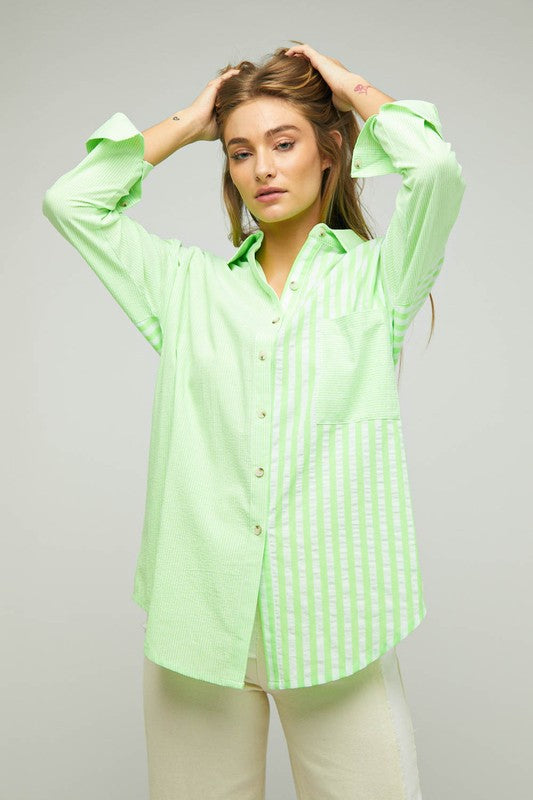 Davi & Dani - Stripe Button Down Long Sleeve Shirt