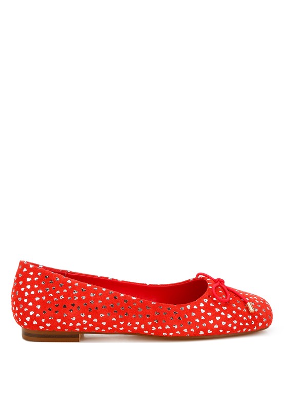 Rag & Co - Apollon Bow Detail Foil Print Suede Ballerina Flats