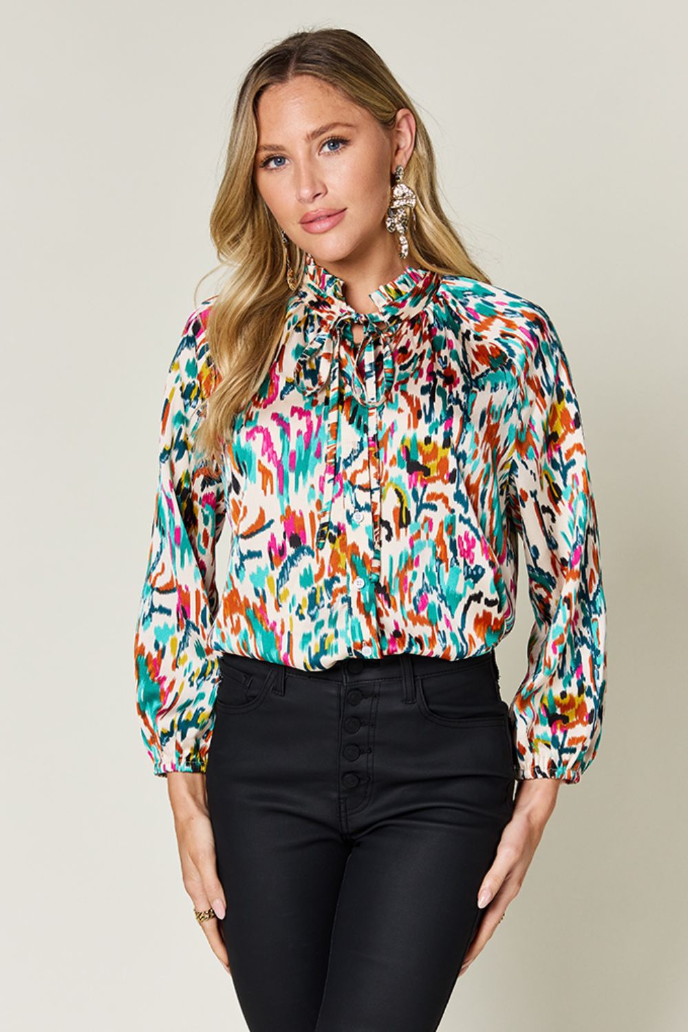 Double Take - Printed Button Up Long Sleeve Shirt - Size: S-3XL