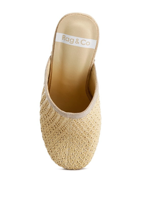 Rag & Co - Jeydena Raffia Platform Clogs