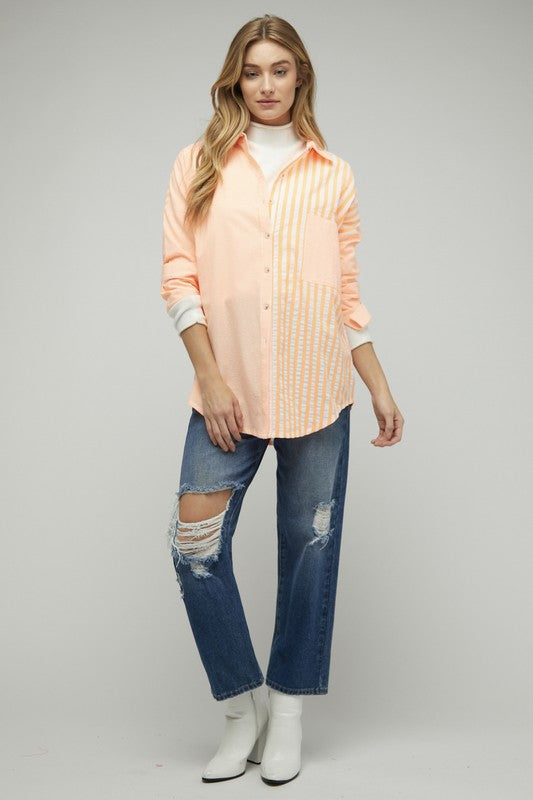 Davi & Dani - Stripe Button Down Long Sleeve Shirt