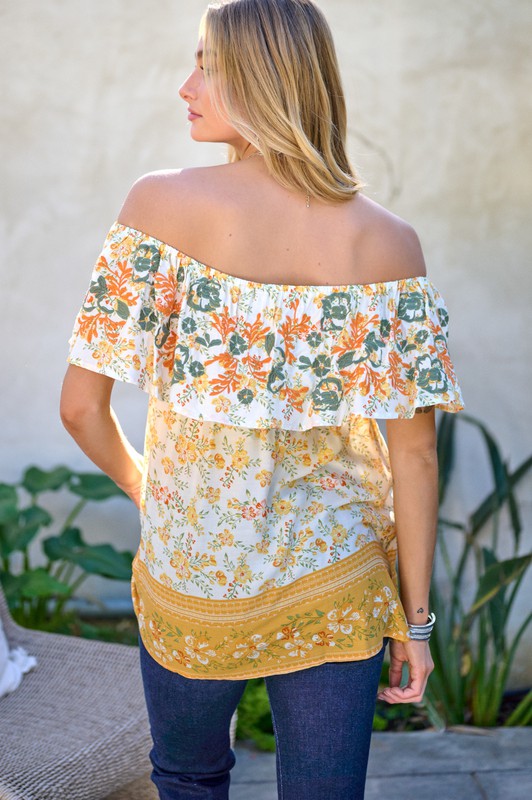 Davi & Dani - Printed Off Shoulder Smocked Top