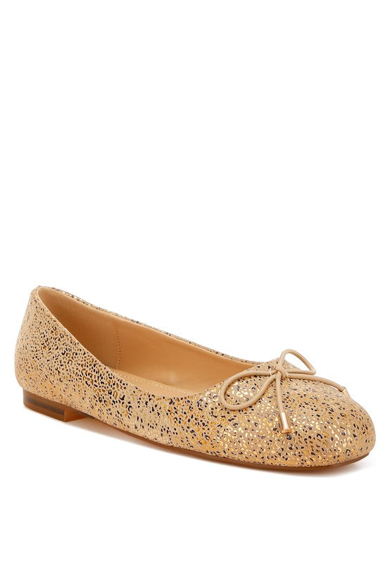 Rag & Co - Apollon Bow Detail Foil Print Suede Ballerina Flats