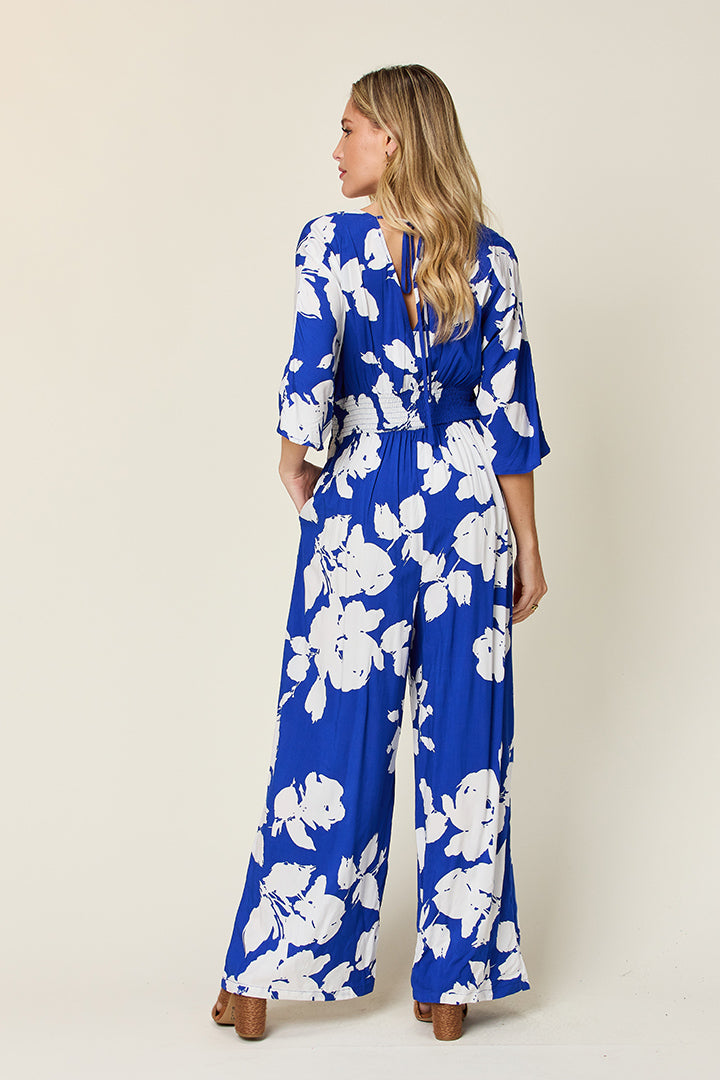 Double Take - Printed Tie Back Wide Leg Jumpsuit - S-3XL