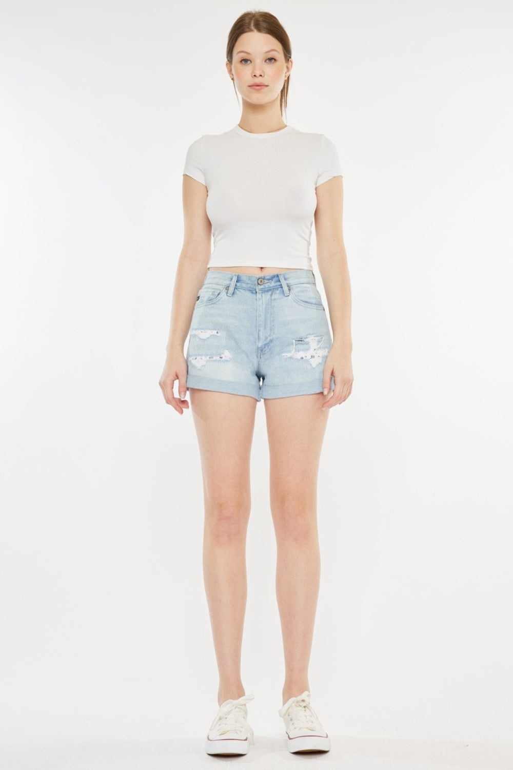 Kancan - High Rise Repaired Mom Denim Shorts