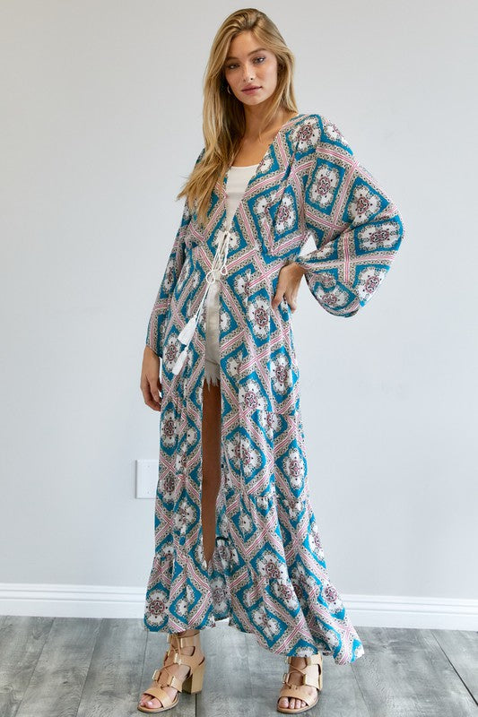 Davi & Dani - Printed Long Sleeve Loose Kimono