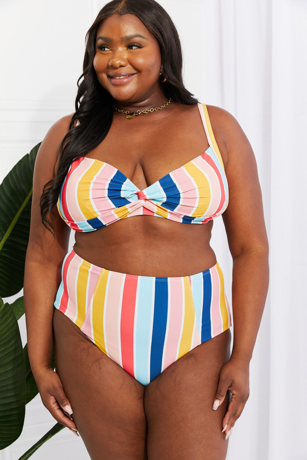 Marina West Swim - Take A Dip Twist High-Rise Bikini in Stripes