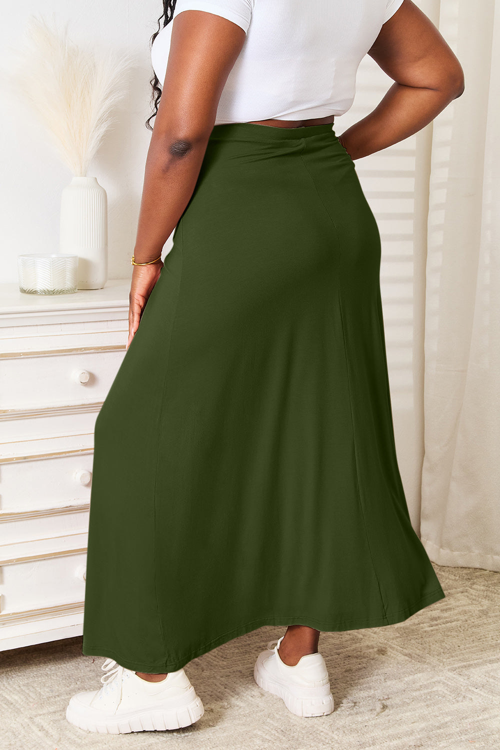 Double Take - Soft Rayon Drawstring Waist Maxi Skirt - Size: S-3XL