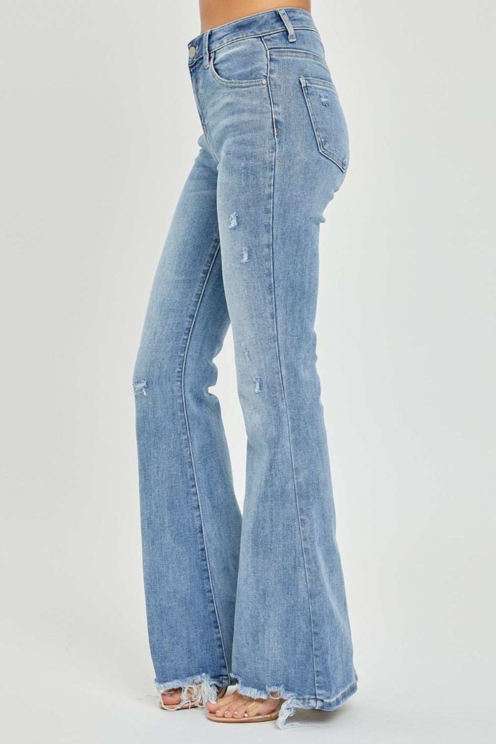 Risen - High Rise Frayed Hem Flare Jeans - Size: 0-3XL