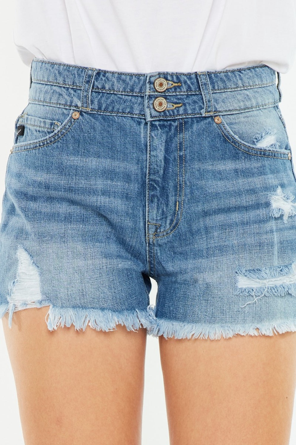 Kancan - High Rise Raw Hem Denim Shorts - Size: 0-3XL