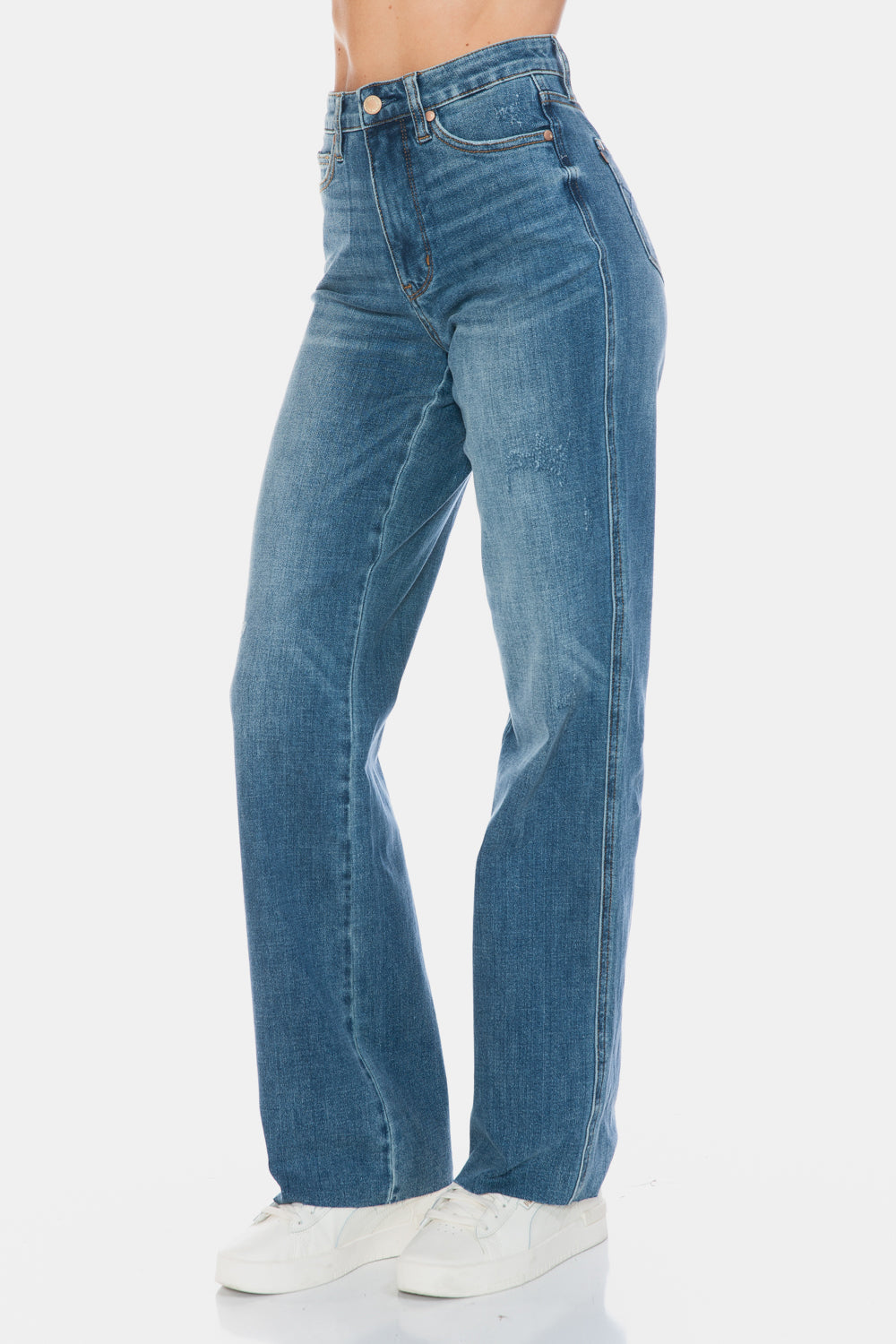 Judy Blue - Tummy Control Cut Raw Hem Straight Jeans - Size: 0-24W