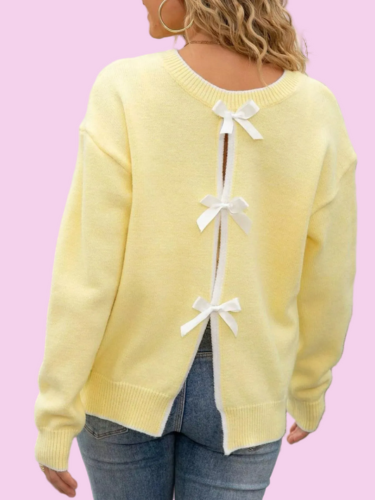 Bow-Back Round Neck Sweater - Size: S-XL