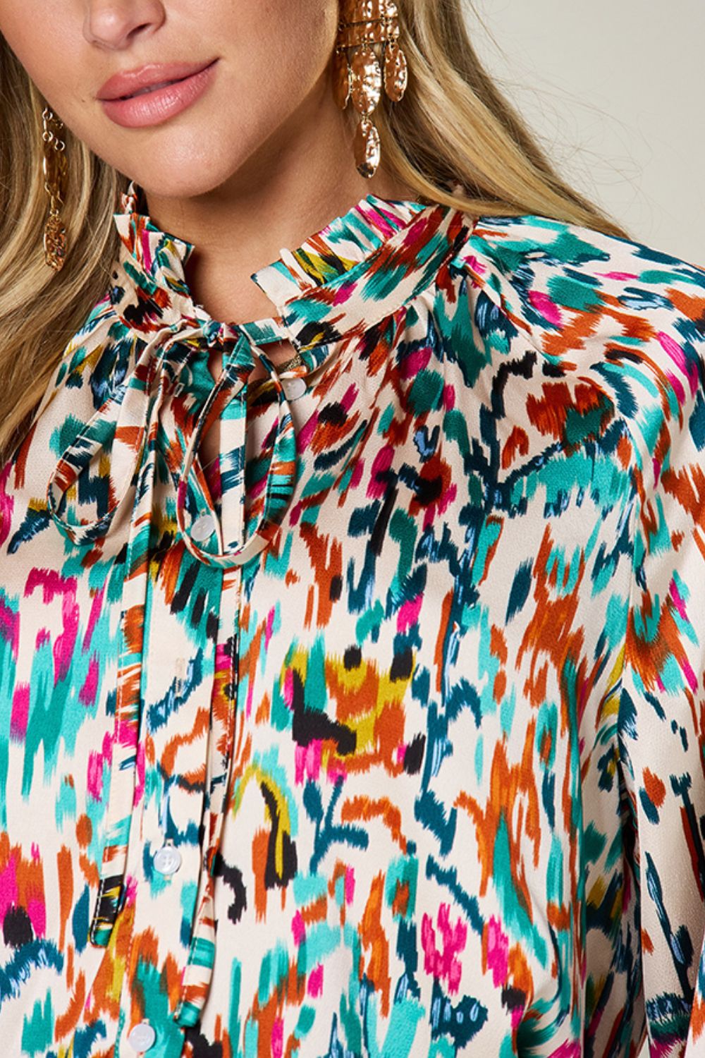 Double Take - Printed Button Up Long Sleeve Shirt - Size: S-3XL