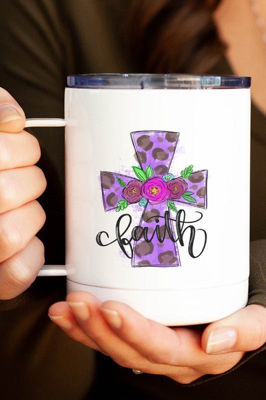 "Faith" Purple Cross Travel Mug - Sweet PEA & Me Boutique