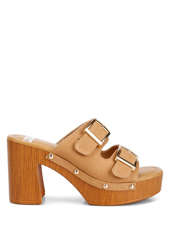 Rag & Co - Sarai Buckle Straps High Block Heel Mules