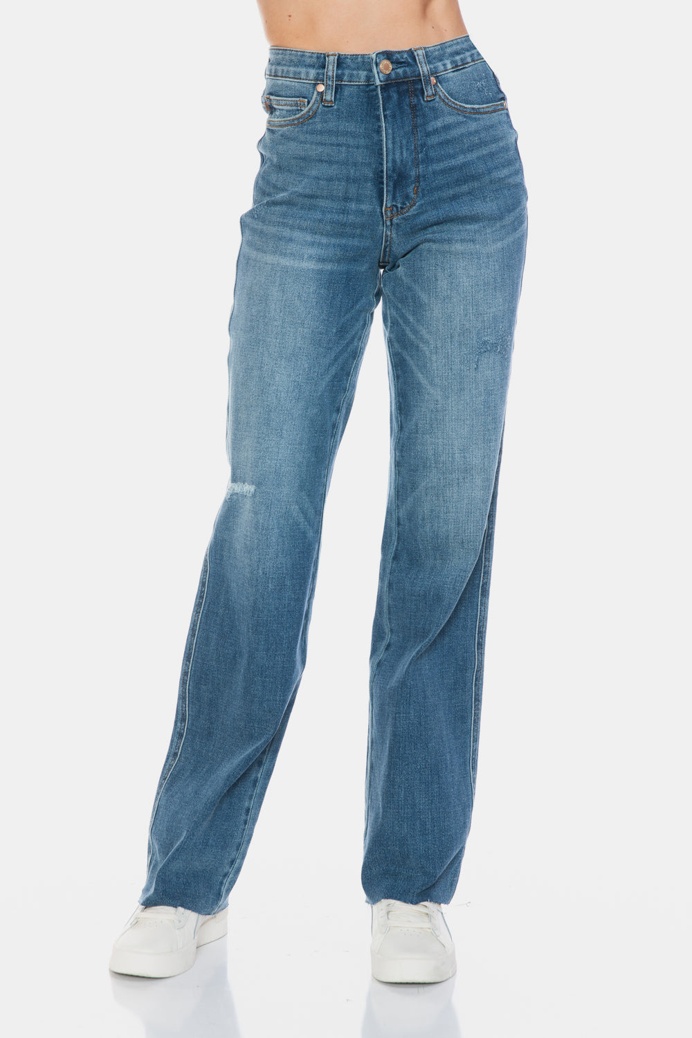 Judy Blue - Tummy Control Cut Raw Hem Straight Jeans - Size: 0-24W