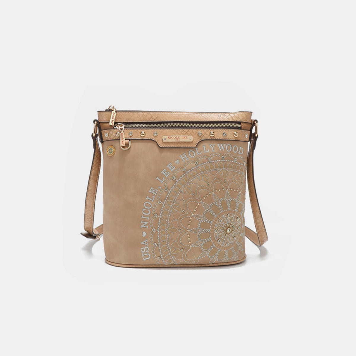 Nicole Lee USA - Metallic Stitching Embroidery Inlaid Rhinestone Crossbody Bag