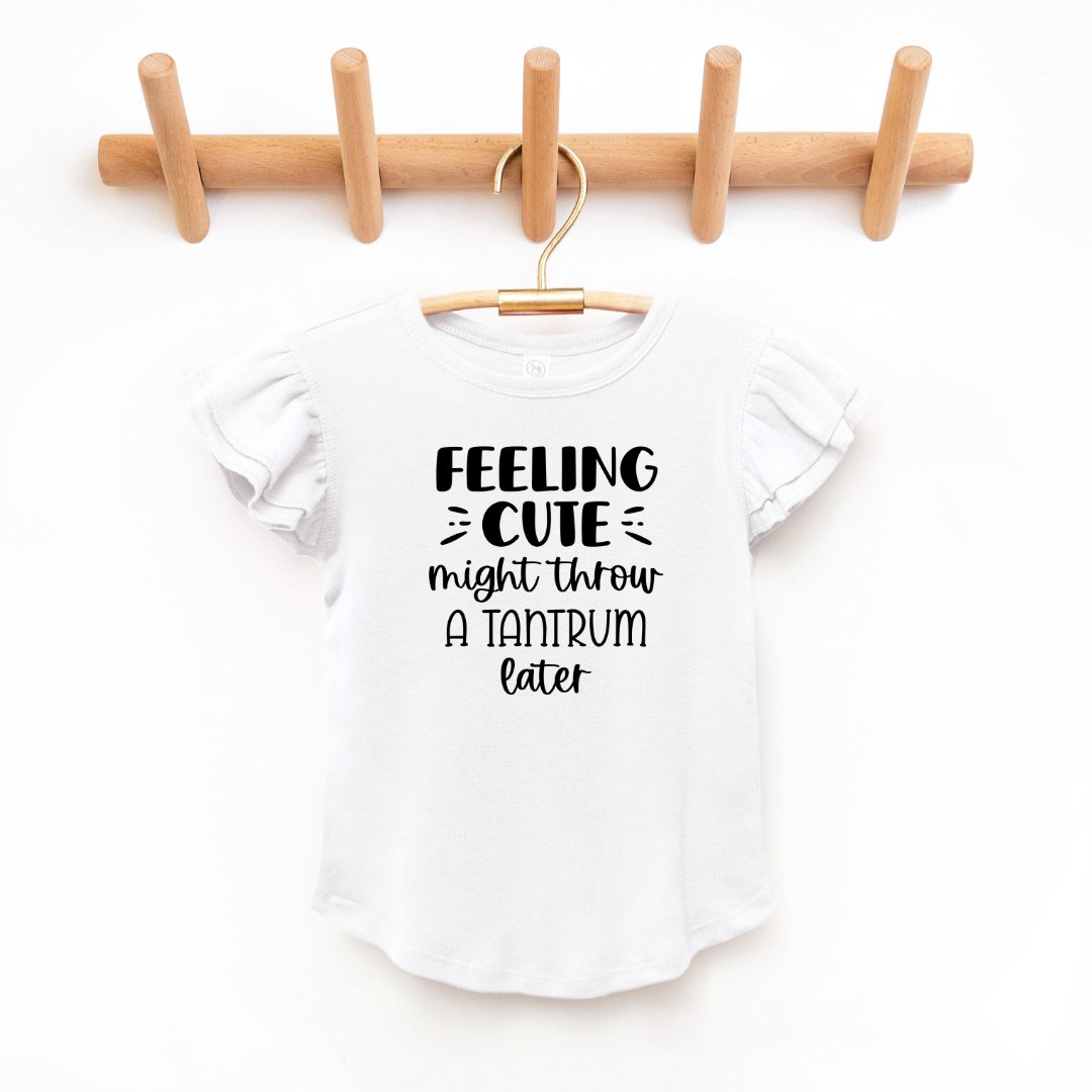 "Feeling Cute" - Toddler And Infant Flutter Sleeve Tee/Bodysuit - Size: 6M - 5/6 - Sweet PEA & Me Boutique