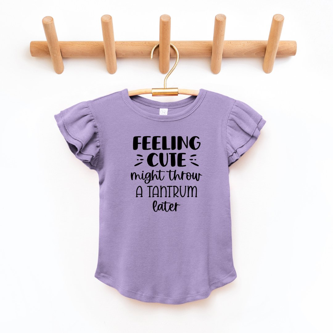 "Feeling Cute" - Toddler And Infant Flutter Sleeve Tee/Bodysuit - Size: 6M - 5/6 - Sweet PEA & Me Boutique