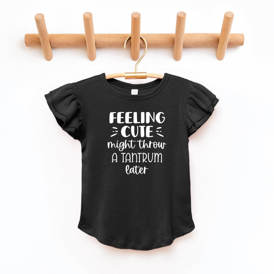 "Feeling Cute" - Toddler And Infant Flutter Sleeve Tee/Bodysuit - Size: 6M - 5/6 - Sweet PEA & Me Boutique