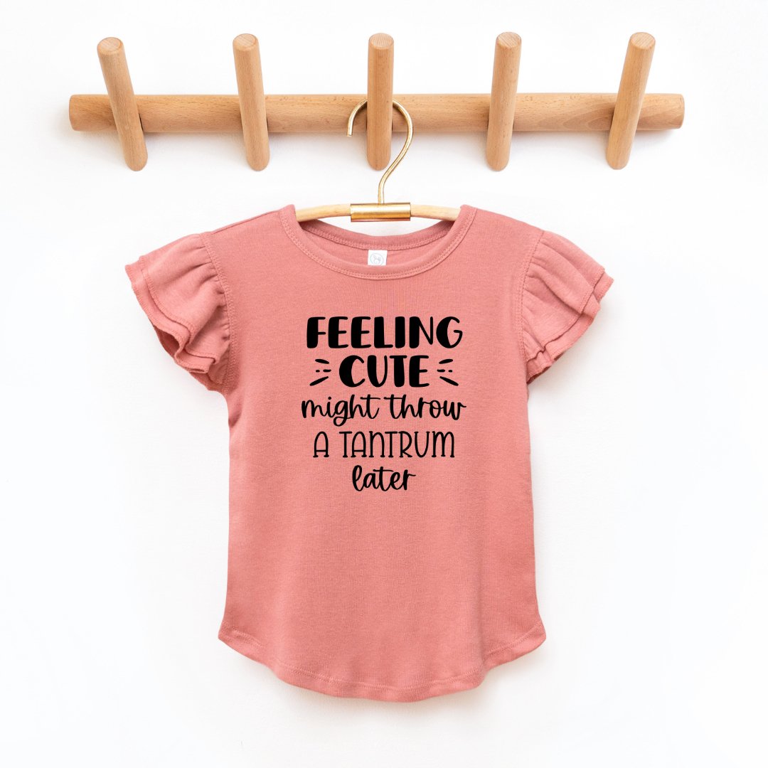 "Feeling Cute" - Toddler And Infant Flutter Sleeve Tee/Bodysuit - Size: 6M - 5/6 - Sweet PEA & Me Boutique