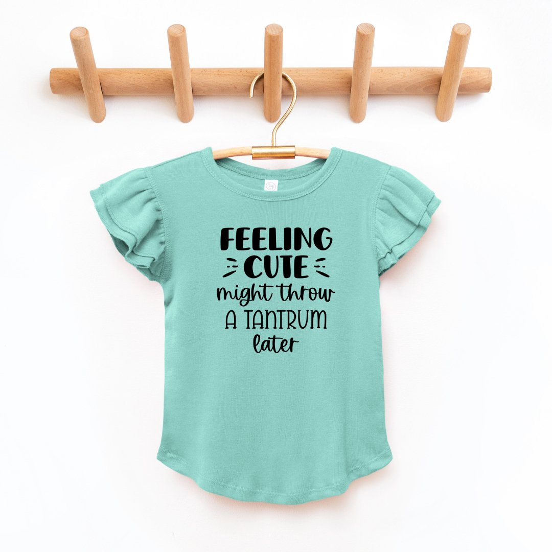 "Feeling Cute" - Toddler And Infant Flutter Sleeve Tee/Bodysuit - Size: 6M - 5/6 - Sweet PEA & Me Boutique