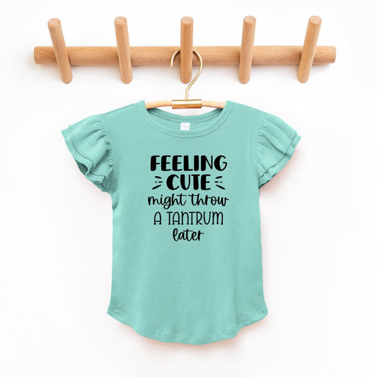 "Feeling Cute" - Toddler And Infant Flutter Sleeve Tee/Bodysuit - Size: 6M - 5/6 - Sweet PEA & Me Boutique