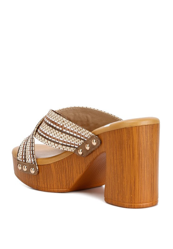 Rag & Co- Finley Raffia High Block Heel Clogs