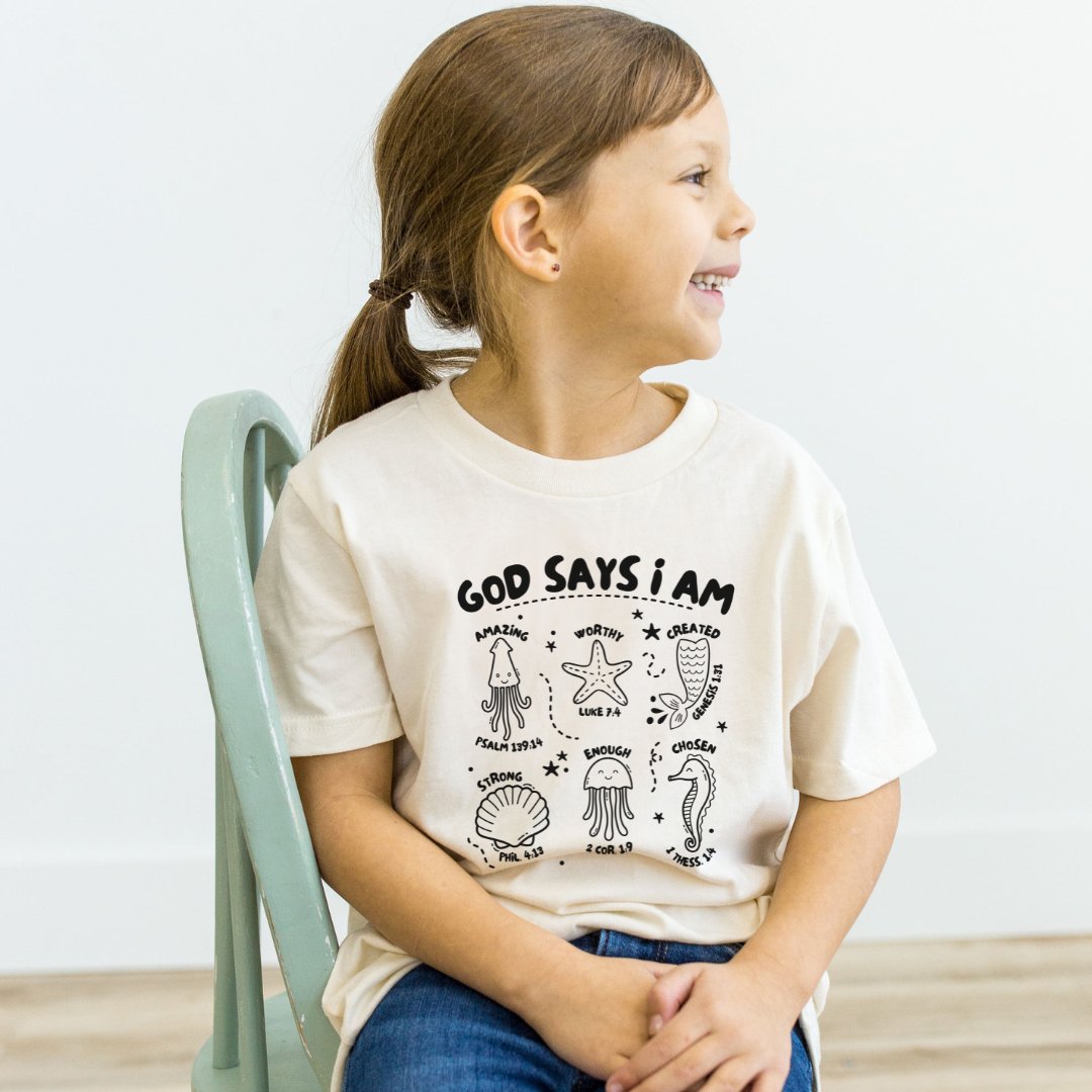 "God Says I Am" - Ocean Theme Youth & Toddler Tee - Size: 2T - YXL - Sweet PEA & Me Boutique