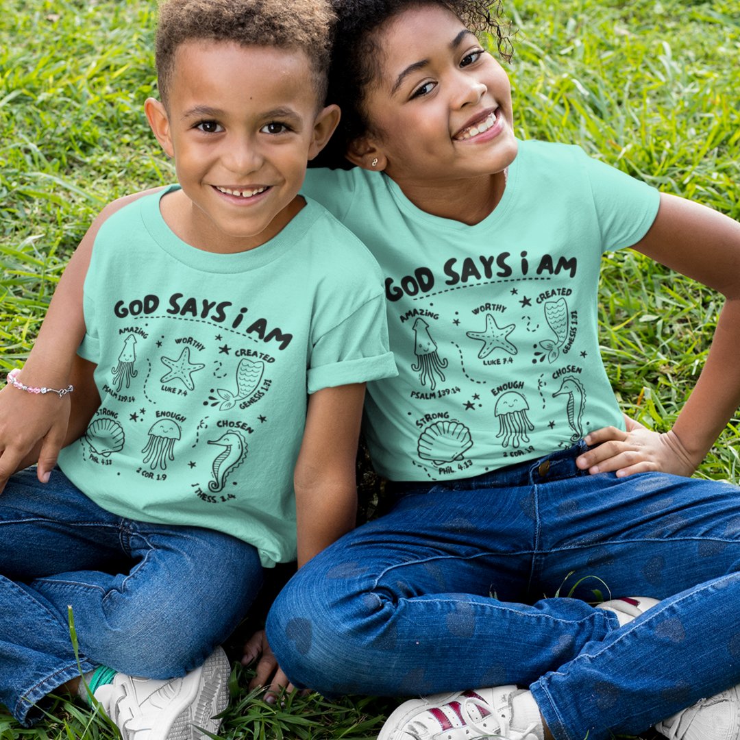 "God Says I Am" - Ocean Theme Youth & Toddler Tee - Size: 2T - YXL - Sweet PEA & Me Boutique