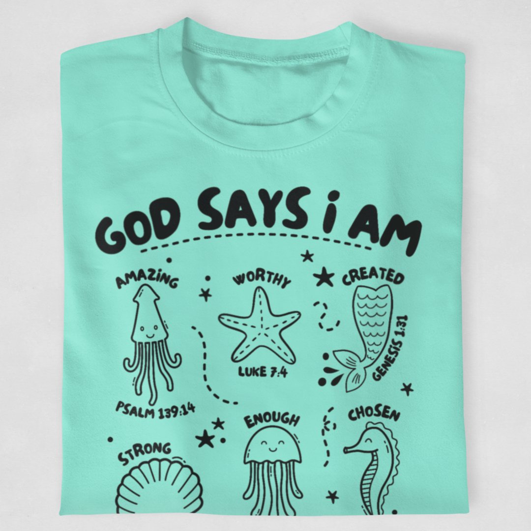 "God Says I Am" - Ocean Theme Youth & Toddler Tee - Size: 2T - YXL - Sweet PEA & Me Boutique