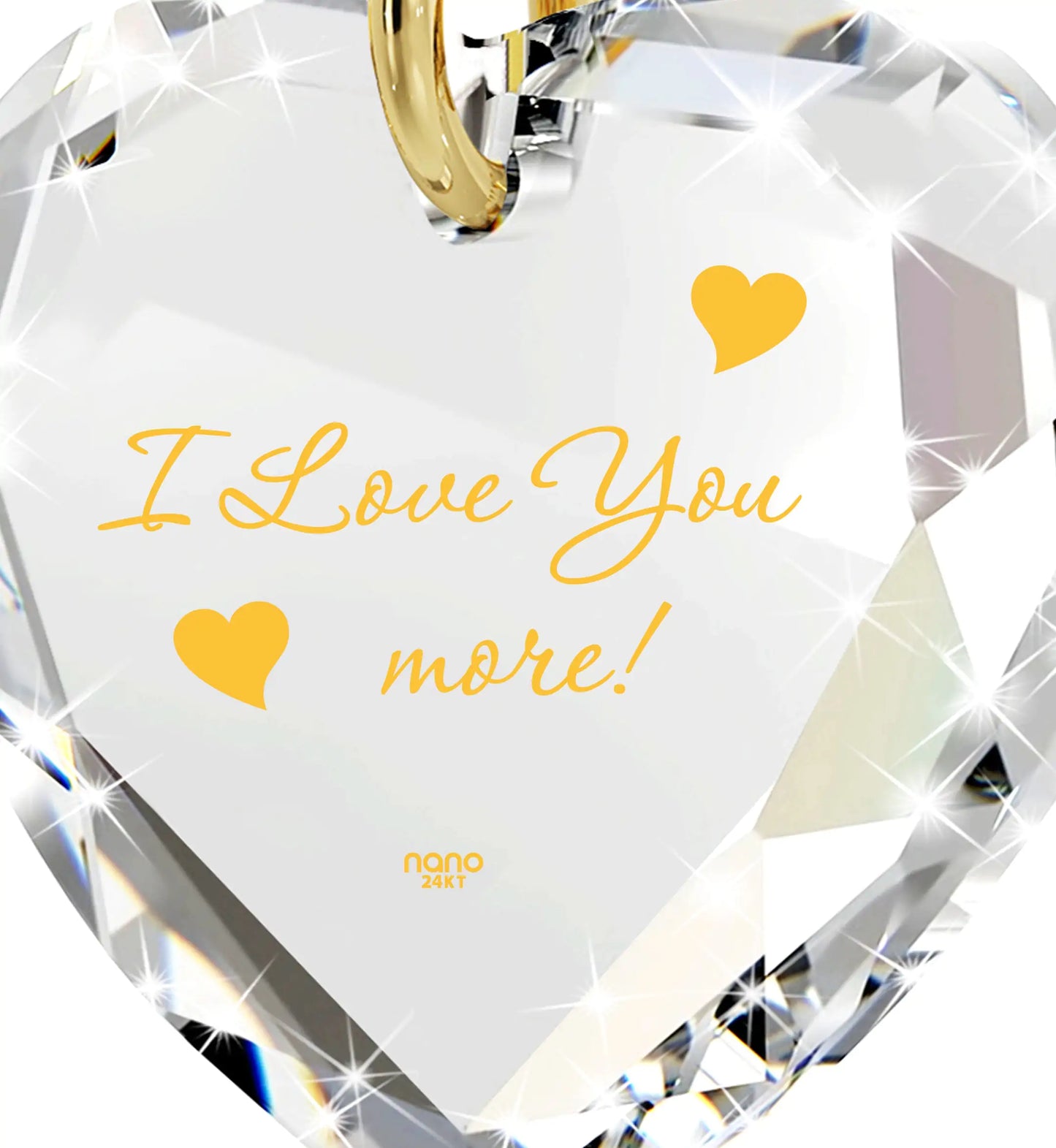 Nano Style - Tiny Heart Jewelry Set 24k Gold Inscribed "I Love You More" Necklace and Drop Earrings - (The Luxe Line)