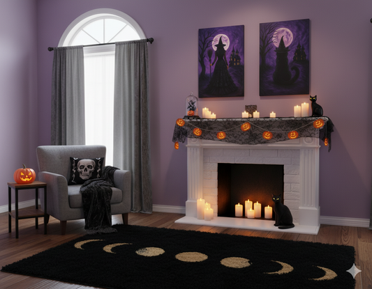 Purple Halloween Black Cat Canvas Wall Art - Vertical - 12×18" or 16×24"