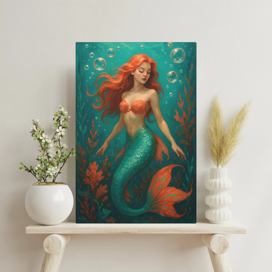 Mermaid Canvas Art Print, Underwater Decor, Fantasy Wall Art, Ocean Lover Gift, Home Decoration - Stretched Matte Canvas, 12×18 (Vertical)