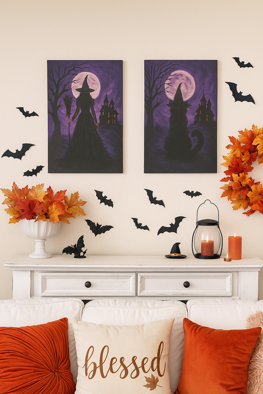 Purple Halloween Witch Canvas Wall Art - Vertical - 12×18" or 16×24"