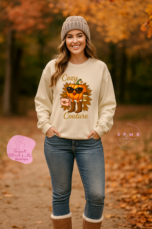 Cozy Couture Fall Pumpkin Graphic Sweatshirt - Unisex Crewneck (Gildan) - Size: S-3XL