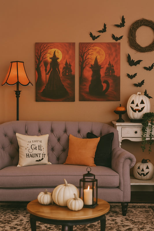Orange Halloween Cat Canvas Wall Art - Vertical - 12×18" & 16×24"