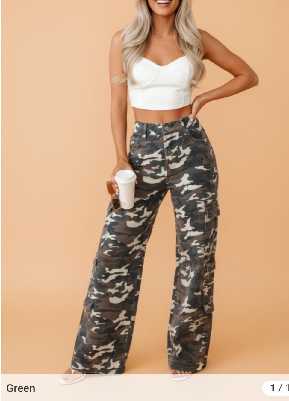 Camo Denim Cargo Wide Leg Pants - Size: 4-16