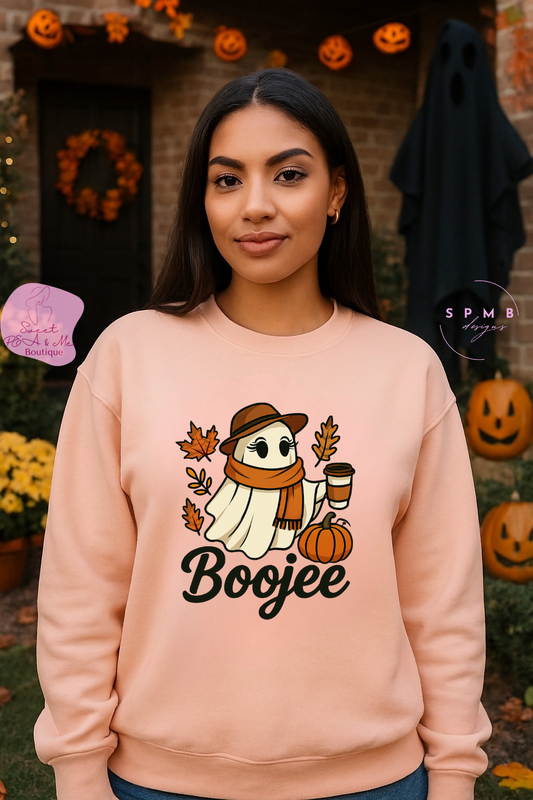 Boojee Ghost Fall Graphic Sweatshirt (Lane Seven) | Cozy Halloween Pullover for Women - Size: S-2XL