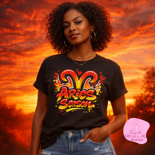 Aries Season Graphic Tee (Comfort Colors)- Bold Zodiac Astrology T-Shirt, Red & Yellow Aries Ram Design, Trendy Horoscope Shirt, Fire Sign Fashion - Size: S-4XL