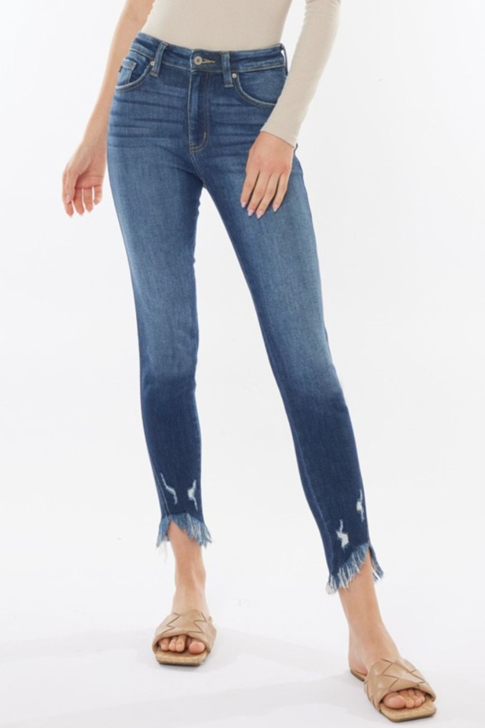 Kancan - Raw Hem High Waist Cropped Jeans