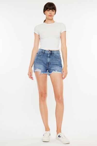 Kancan - Distressed Raw Hem High Waist Denim Shorts