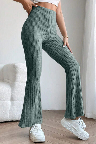 Basic Bae - Ribbed High Waist Flare Pants - Multiple Color Options, Reg & Plus Size