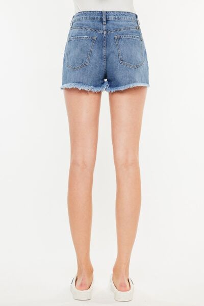 Kancan - Distressed Raw Hem High Waist Denim Shorts