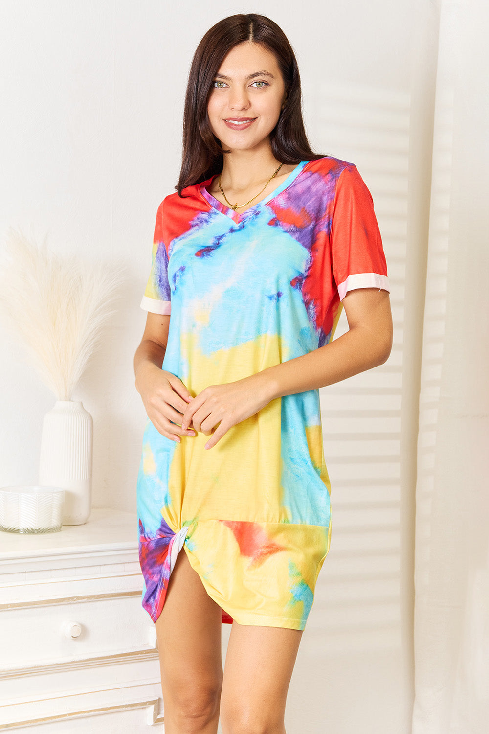 Double Take - Tie-Dye V-Neck Twisted Dress