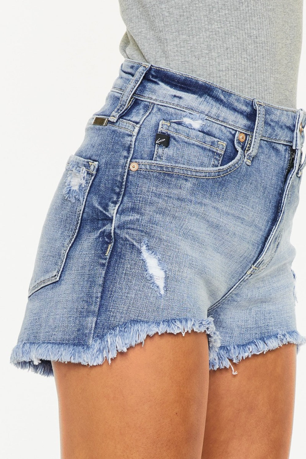 Kancan - Distressed Raw Hem Denim Shorts