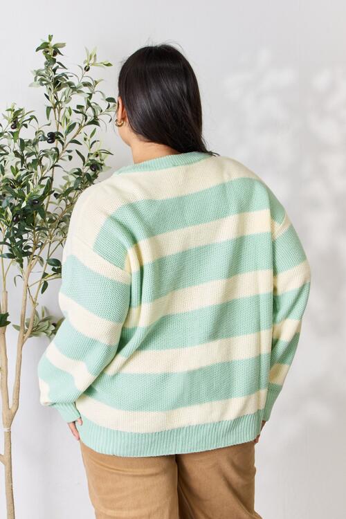 Sew In Love - Contrast Striped Round Neck Sweater - Size M-3XL