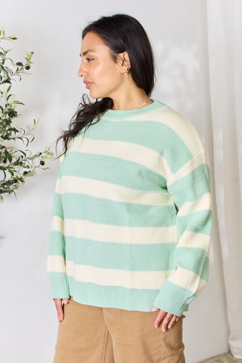 Sew In Love - Contrast Striped Round Neck Sweater - Size M-3XL